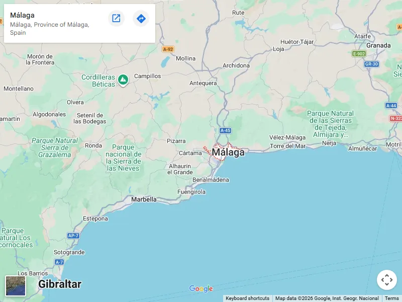 Mapa de la costa de Málaga, de Marbella a Torre del Mar